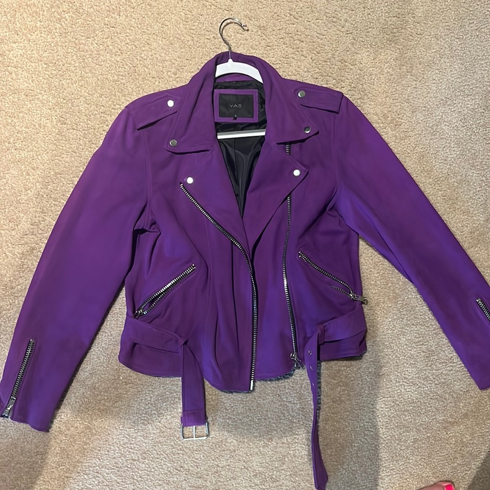 YAS vibrant violet suede Moto jacket